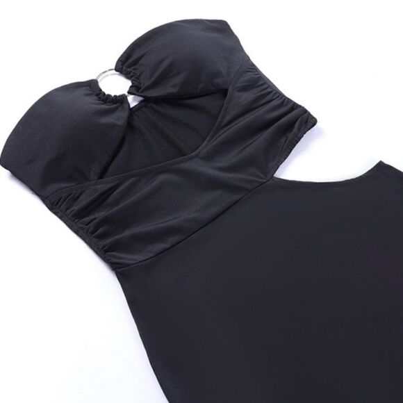 BLACK CUTOUT MIDI DRESS - Picture 9 of 12